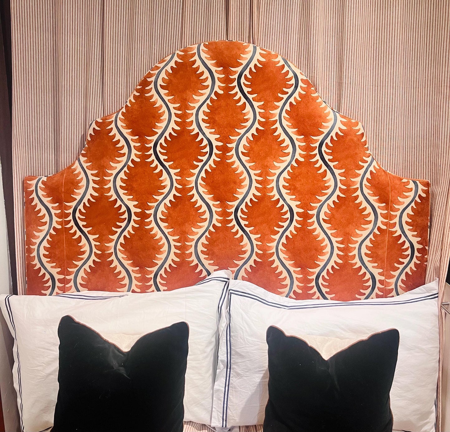 Bespoke Linwood Helter Skelter velvet headboard, with or without piping, in a range of sizes, shapes and colours