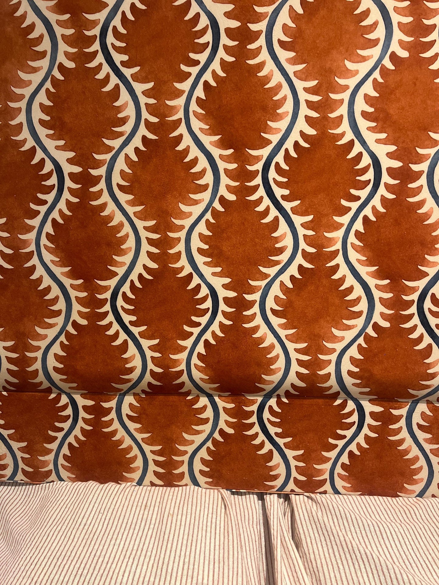 Bespoke Linwood Helter Skelter velvet headboard, with or without piping, in a range of sizes, shapes and colours