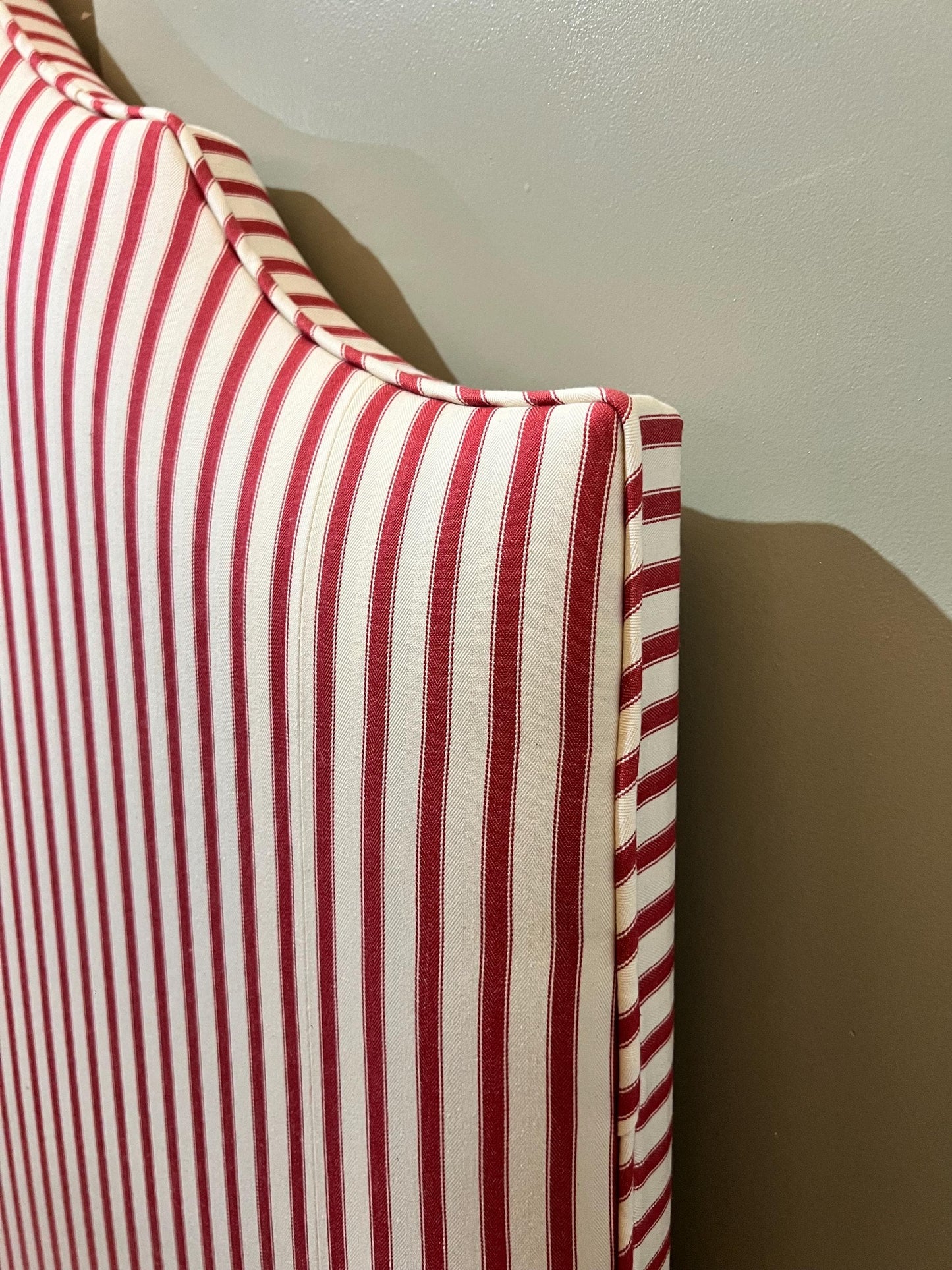 Bespoke Ticking Stripe upholstered piped headboard, in a choice of colours and sizes.