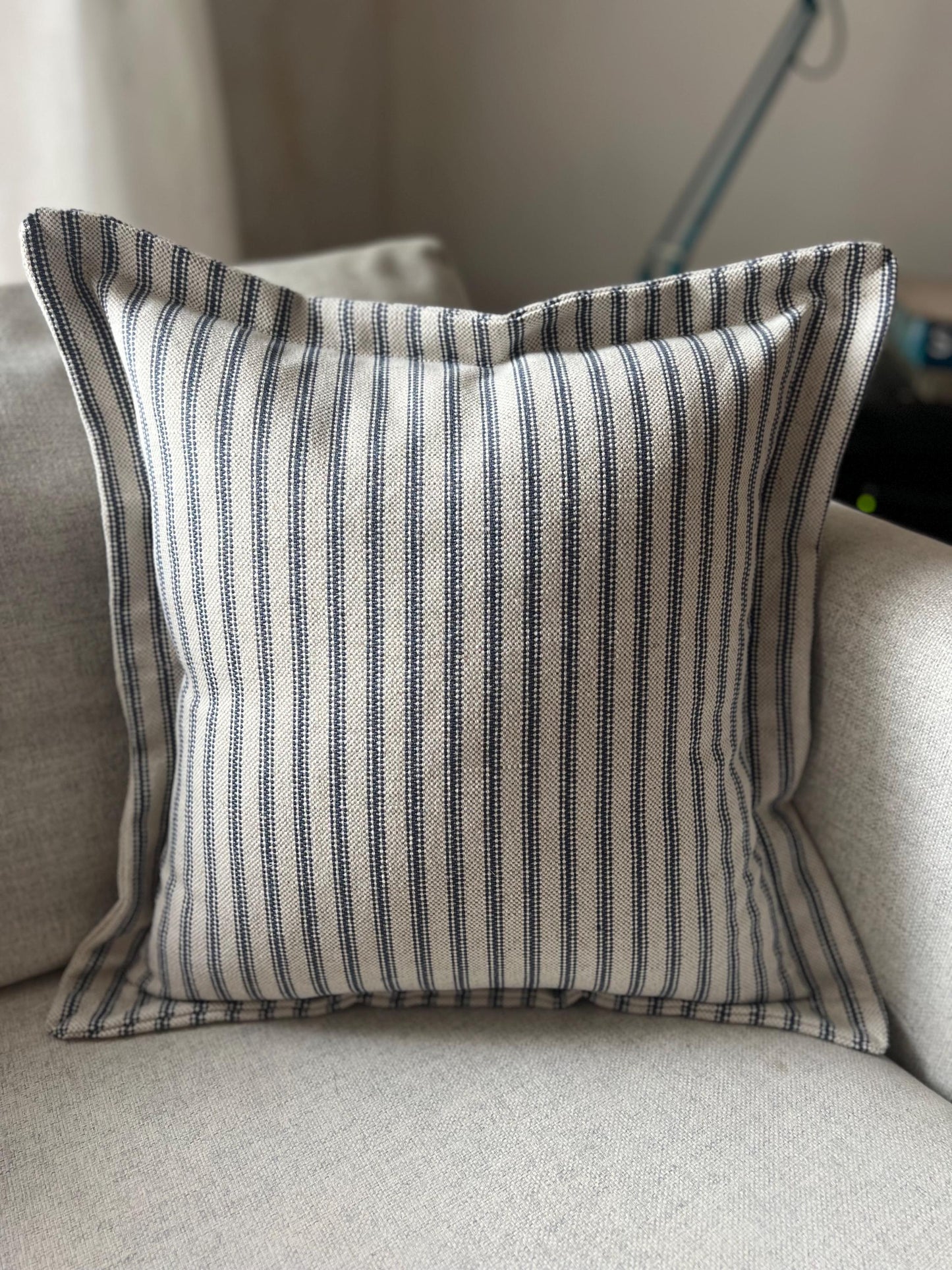 Handmade woven ticking cushions with french seam in various sizes and shades