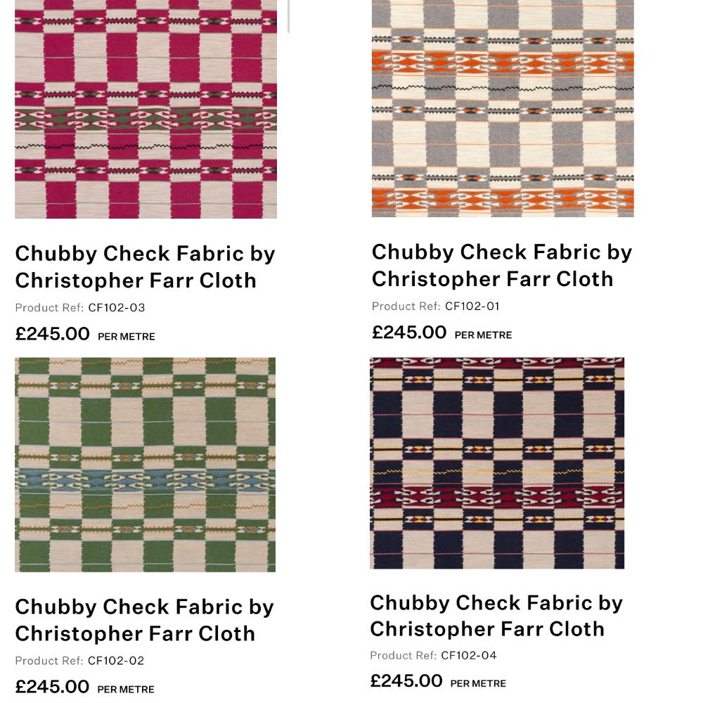 Handmade piped cushions in Christopher Farr Cloth Chubby Check by Kit Kemp