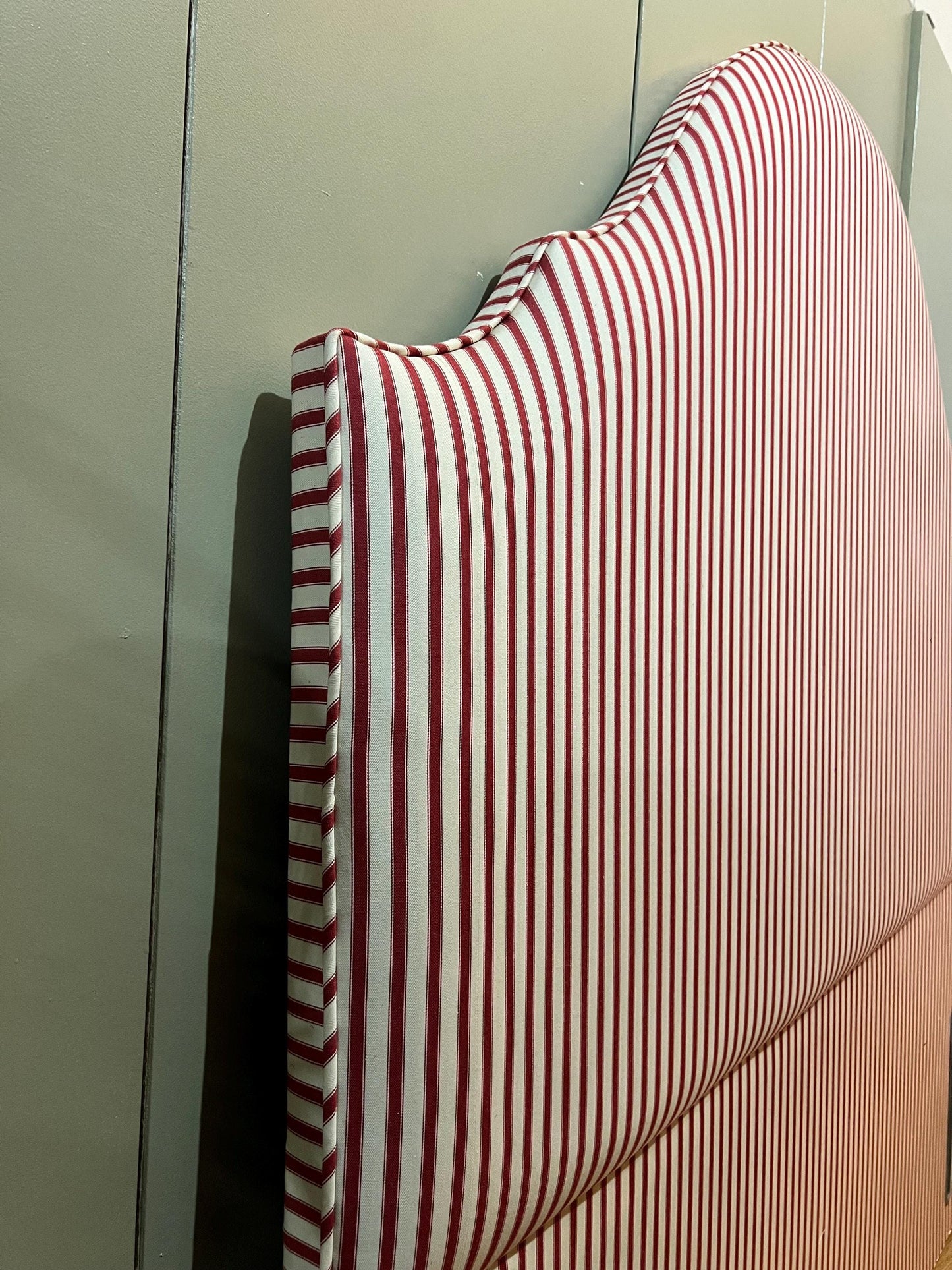 Bespoke Ticking Stripe upholstered piped headboard, in a choice of colours and sizes.