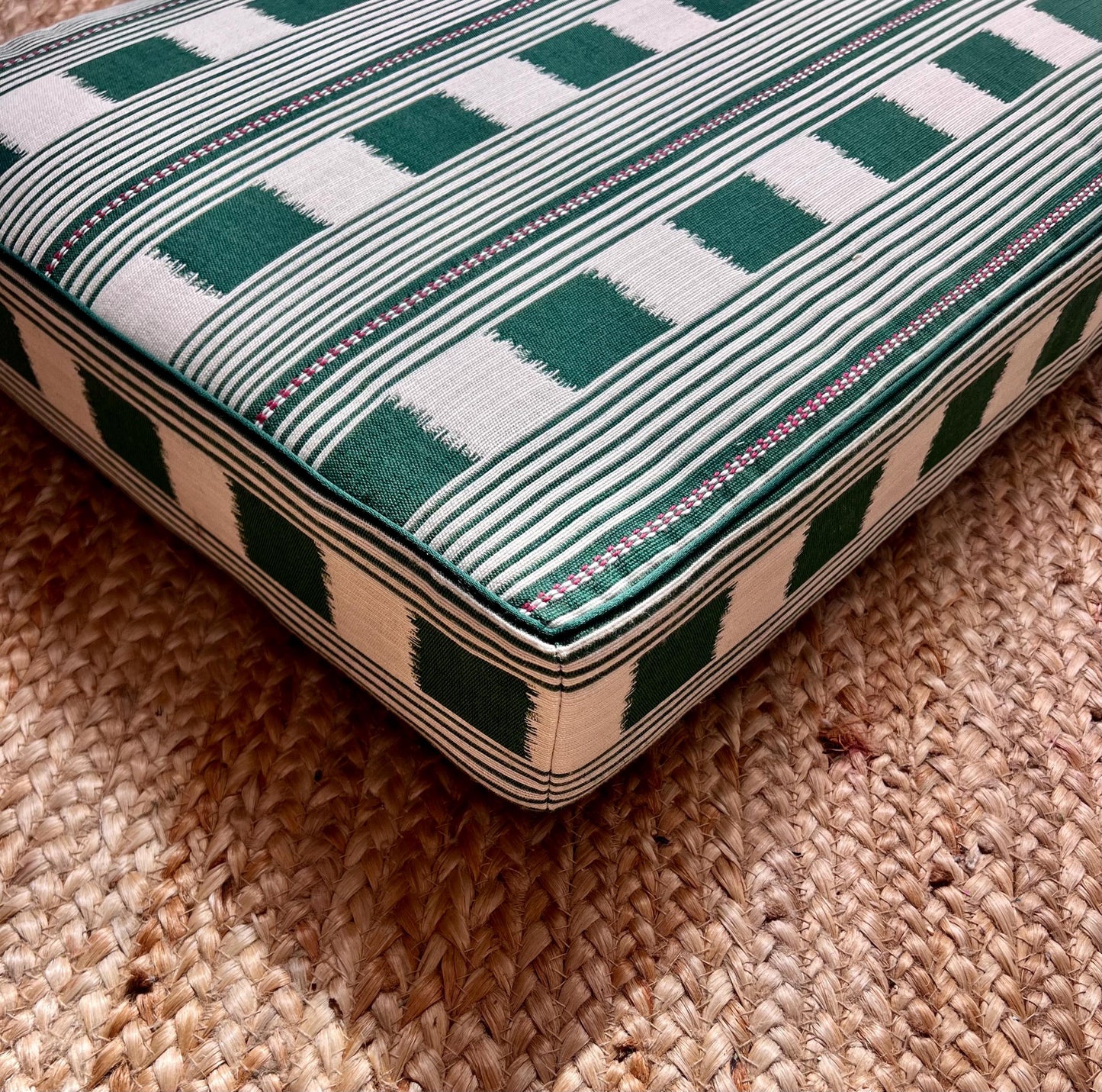 Bespoke banquette cushions in Christopher Farr Cloth premium performance fabric for indoor and outdoor use