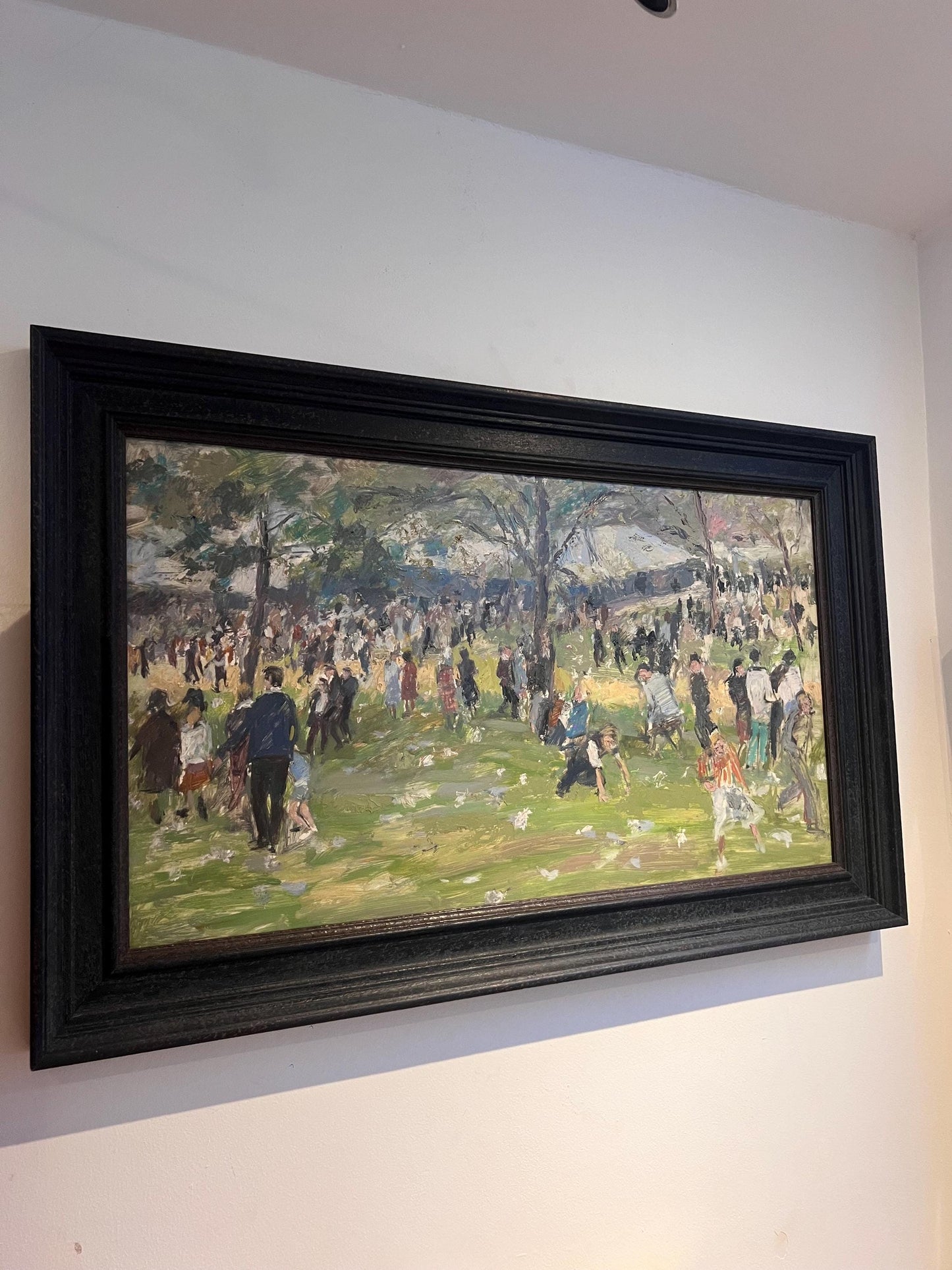 Large Mid-century Oil on board, “A Day in the Park” by British Artist Simon Goldberg (1916-2002)