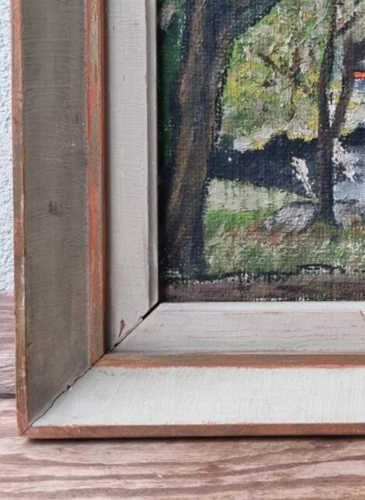 Stunning antique oil painting Park Landscape with a Pond by Swedish artist, 1940
