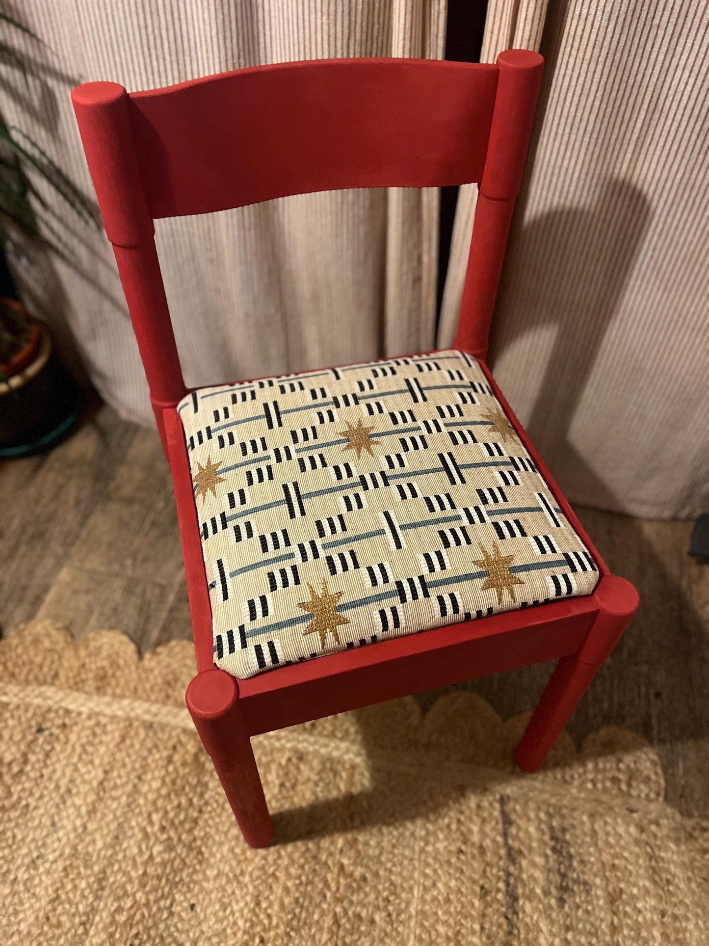 6 Vico Magistretti Carimate dining chairs in emperor red with Studio Ashby Afua Walnut fabric upholstered seats - price is per chair