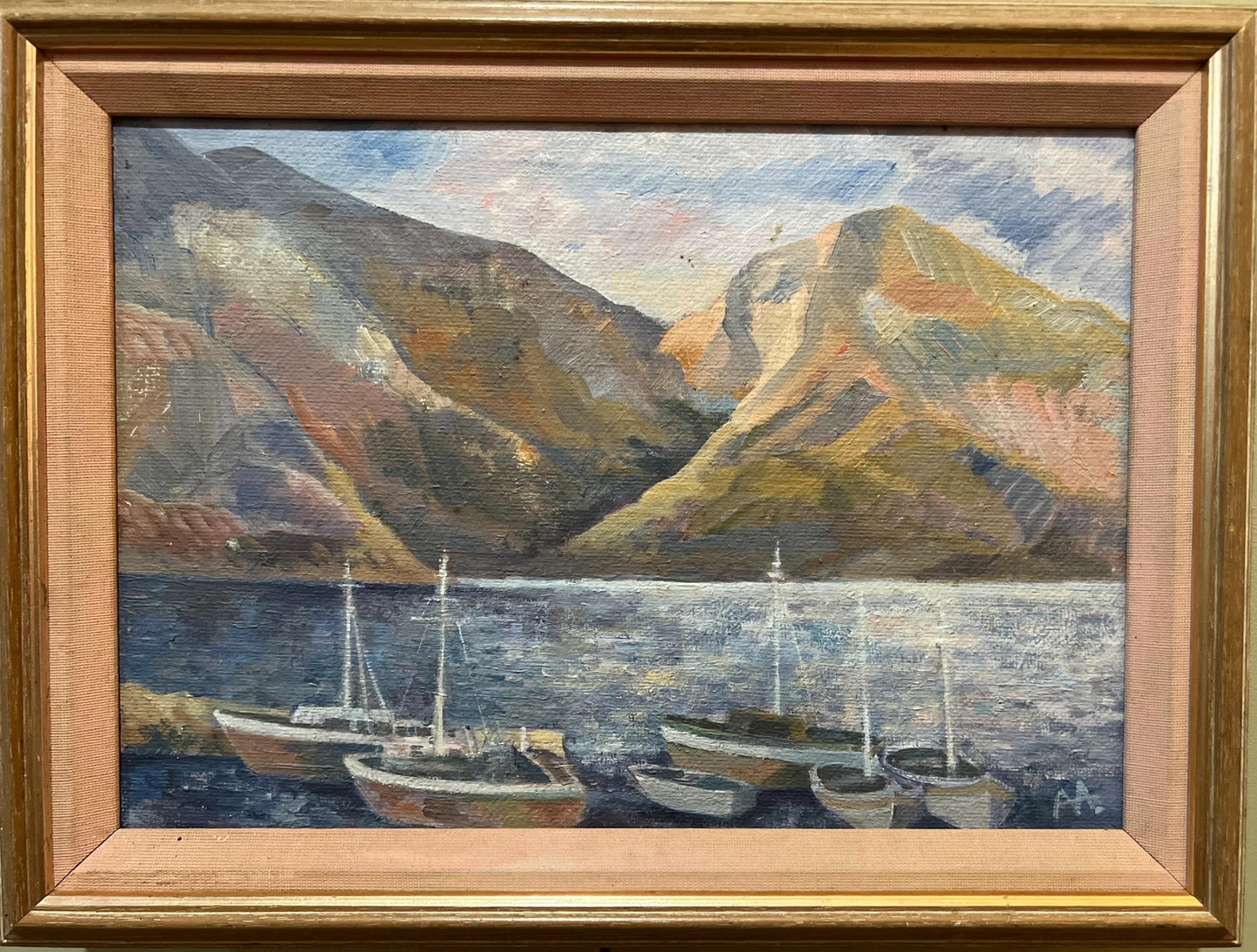 A charming coastal themed oil painting on canvas, framed and signed by the artist