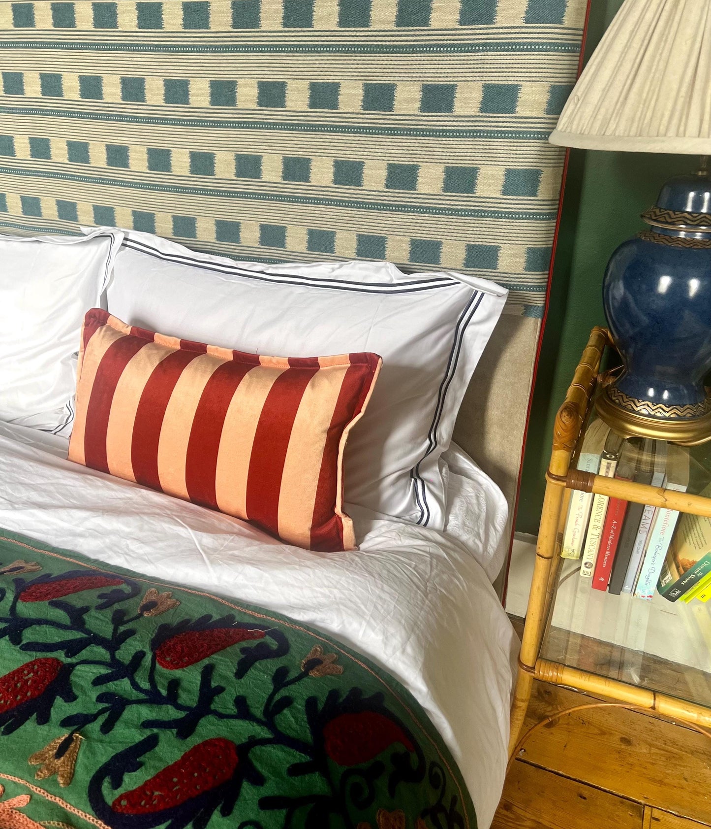 Colours Of Arley premium striped velvet designer cushions with French seam in a choice of colours.