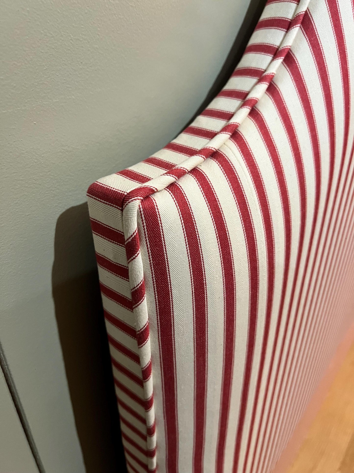 Bespoke Ticking Stripe upholstered piped headboard, in a choice of colours and sizes.