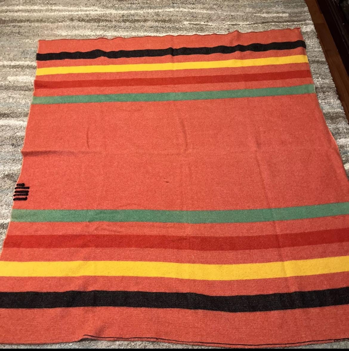 Vintage Mariposa Striped Wool blanket in pink/rust red colour