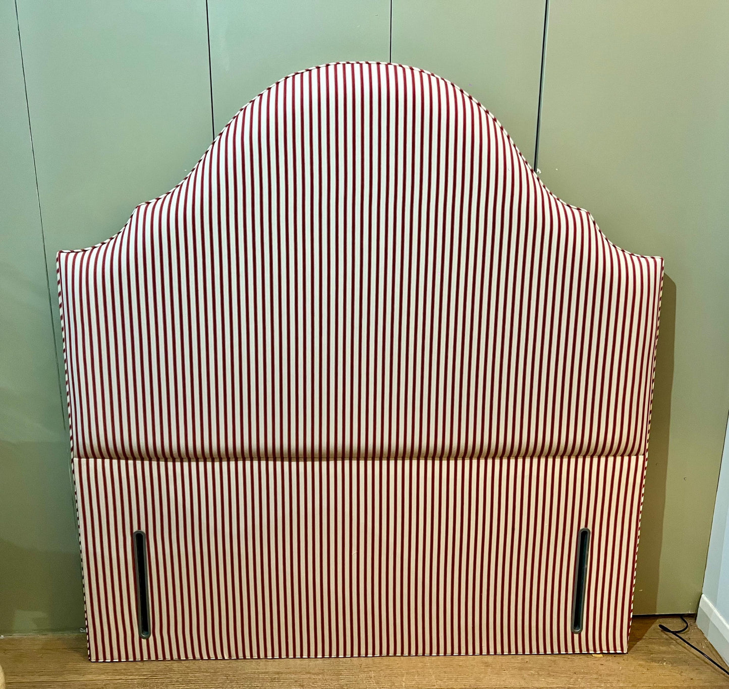 Bespoke Ticking Stripe upholstered piped headboard, in a choice of colours and sizes.