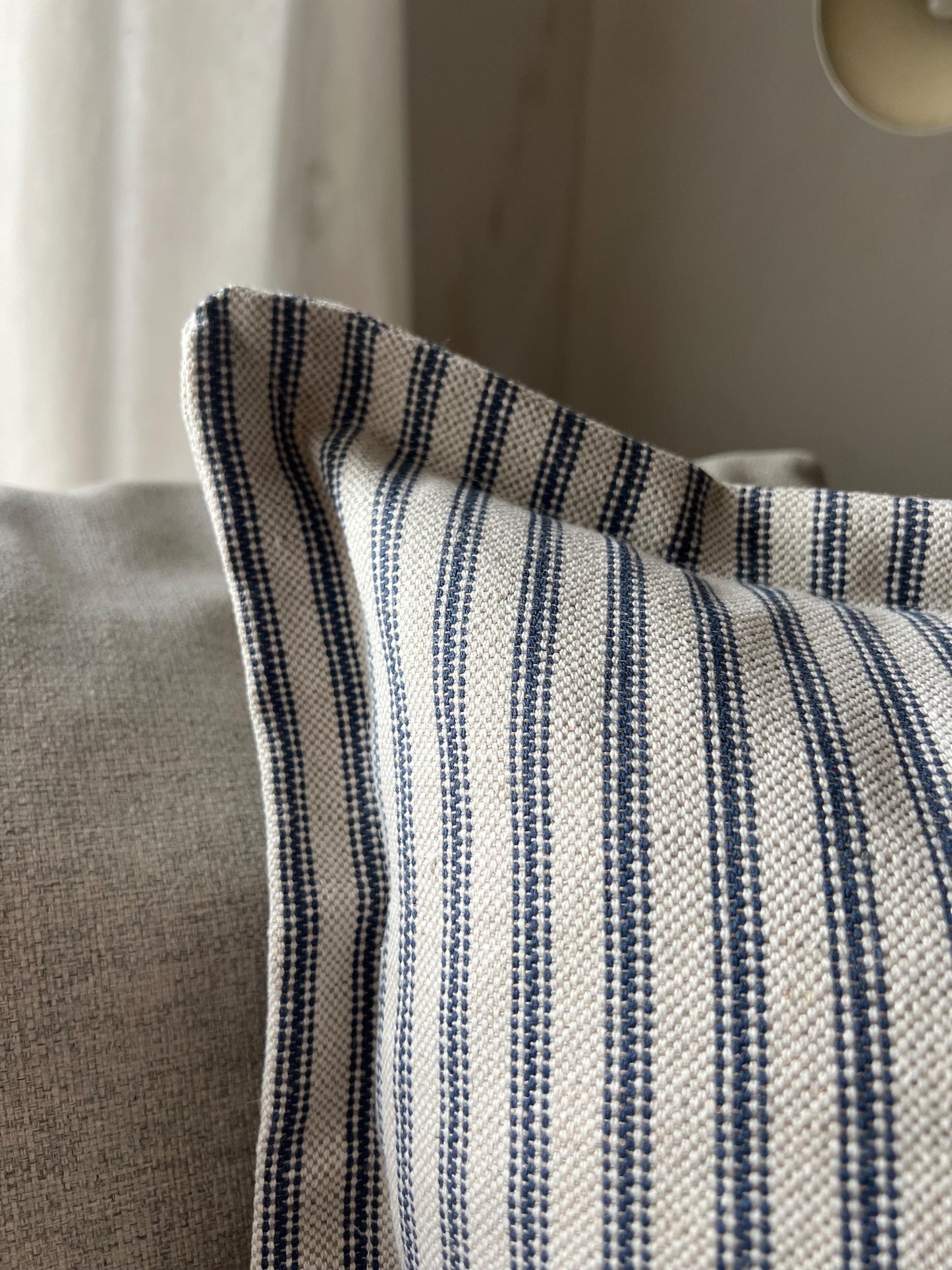Handmade woven ticking cushions with french seam in various sizes and shades