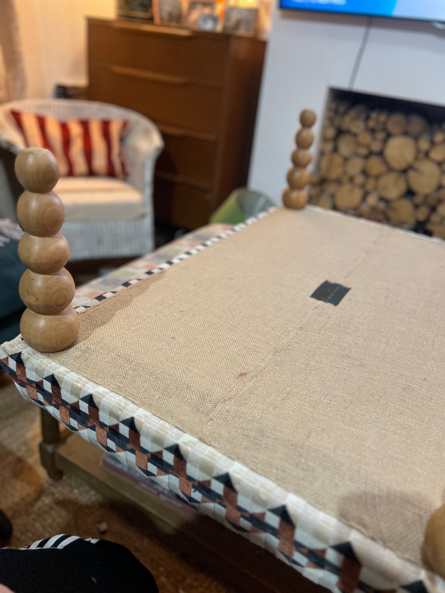Bespoke Kirkby Design "Piccadilly" Ottoman footstool in custom sizes and a choice of contrasting piping and turned legs