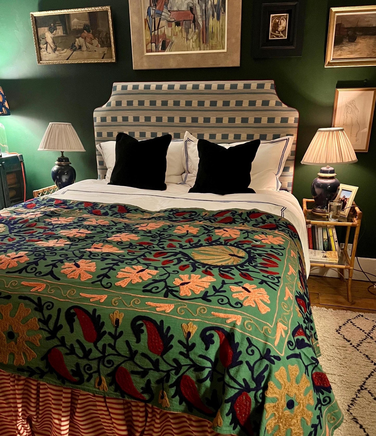 Bespoke Christopher Farr Cloth Lost and Found upholstered floor-standing headboard with piping in a range of shapes and colours