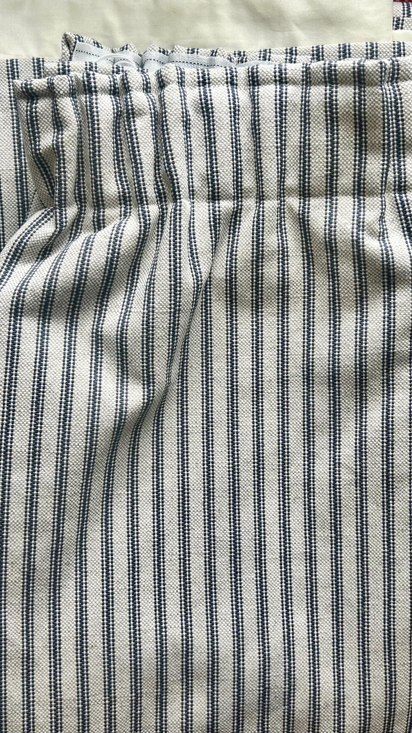 Woven Ticking stripe curtains, heavy weight fabric, fully interlined and made to order