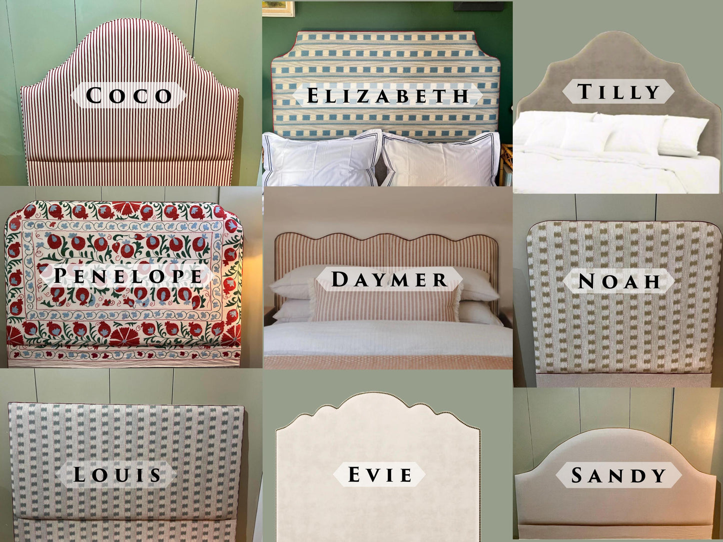 Bespoke Ticking Stripe upholstered piped headboard, in a choice of colours and sizes.