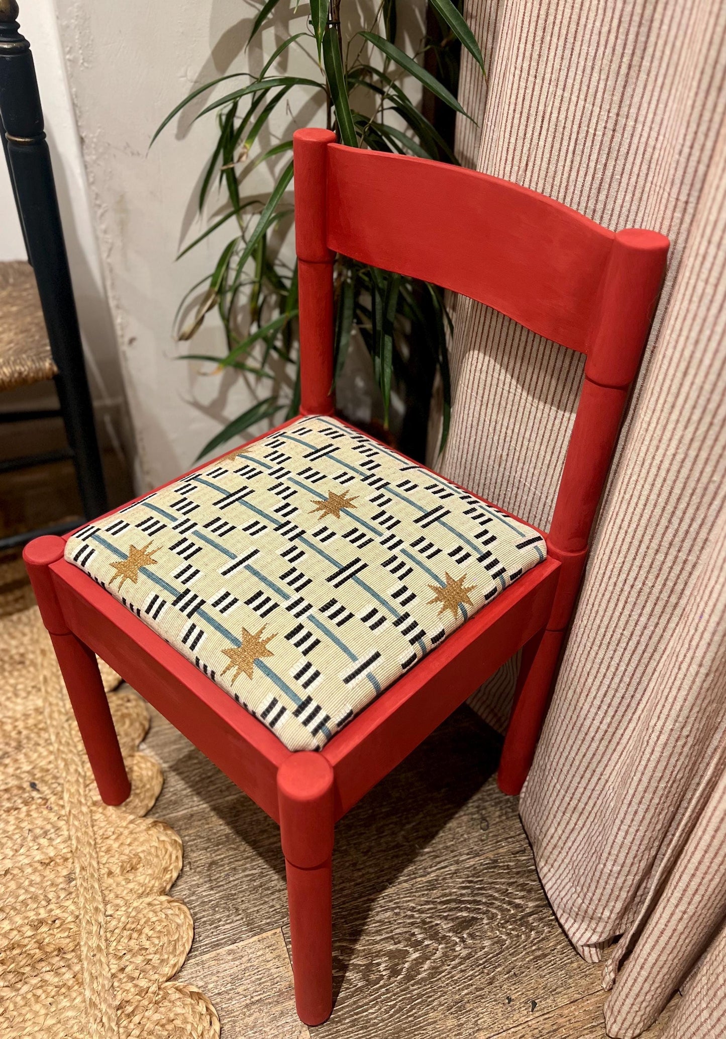 6 Vico Magistretti Carimate dining chairs in emperor red with Studio Ashby Afua Walnut fabric upholstered seats - price is per chair