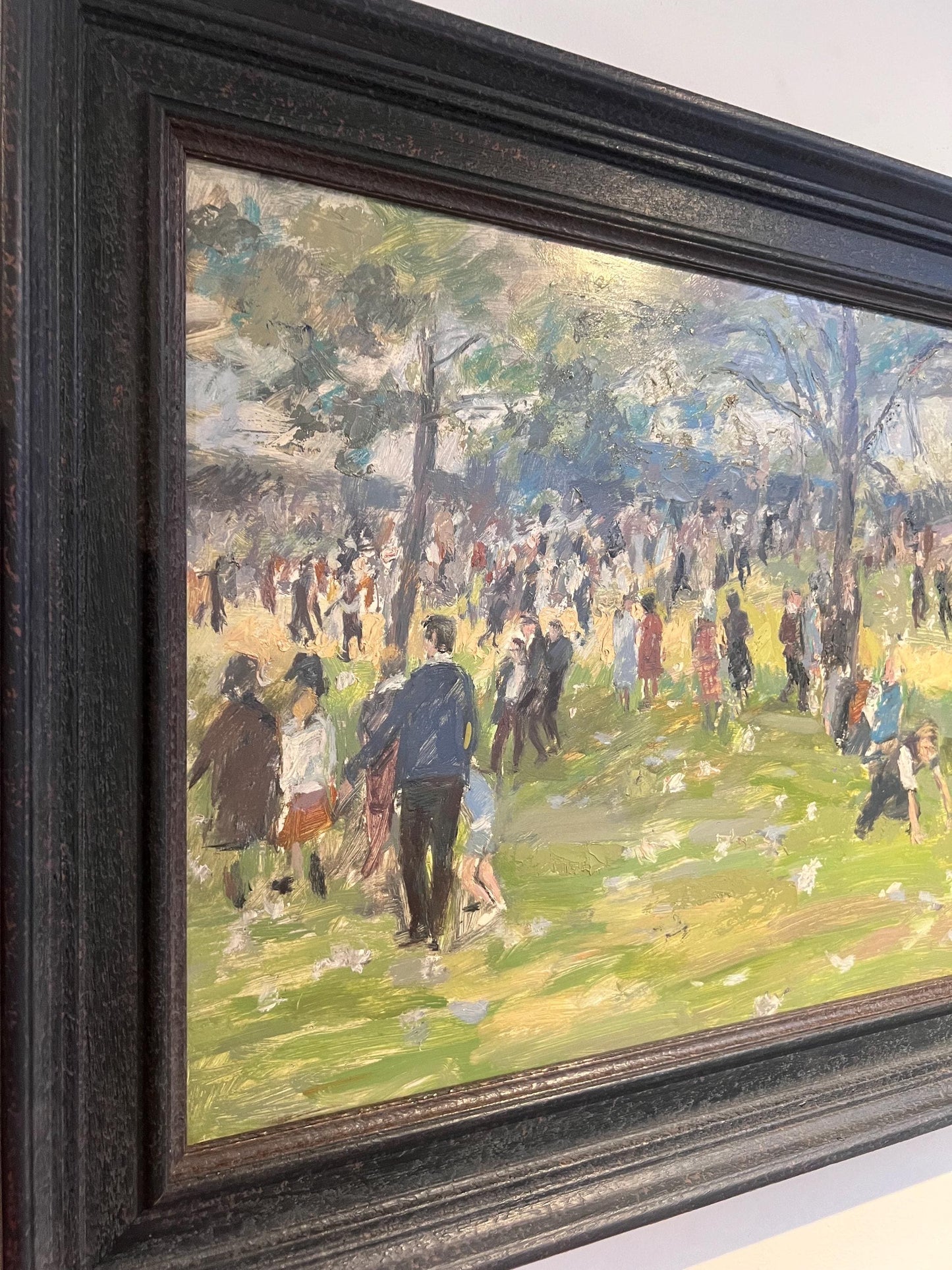 Large Mid-century Oil on board, “A Day in the Park” by British Artist Simon Goldberg (1916-2002)