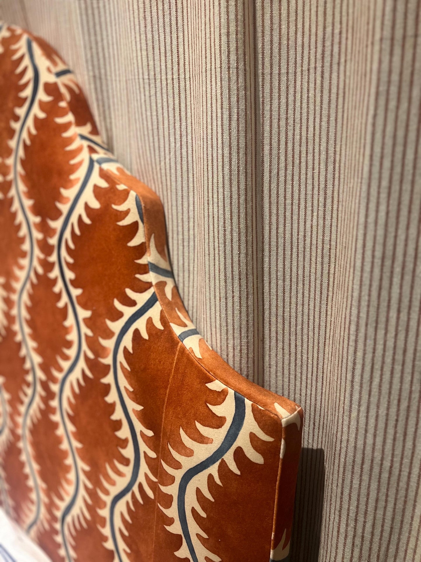 Bespoke Linwood Helter Skelter velvet headboard, with or without piping, in a range of sizes, shapes and colours