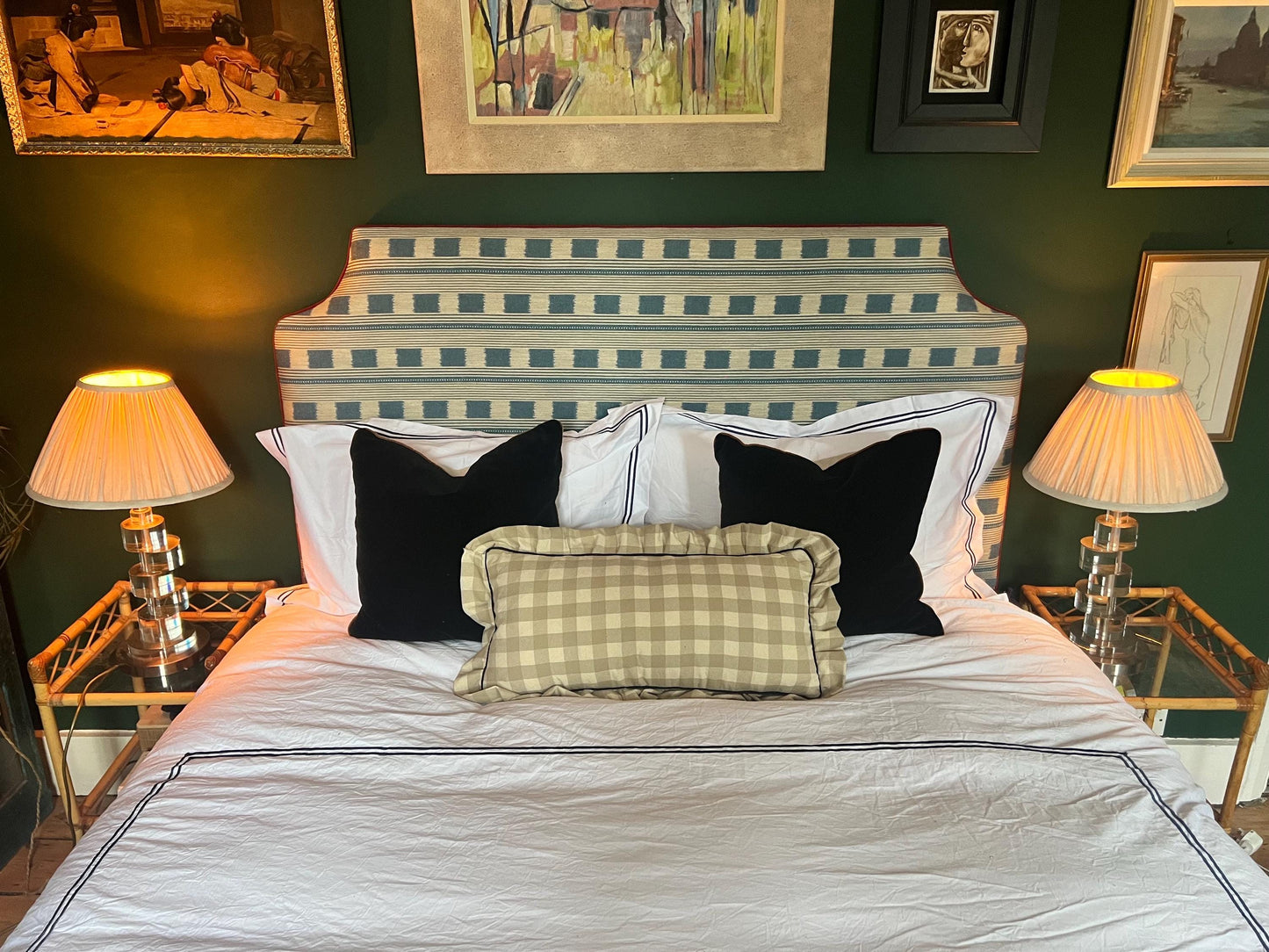 Handmade frilly gingham cushion with piping detail and invisible zip in various sizes and colours