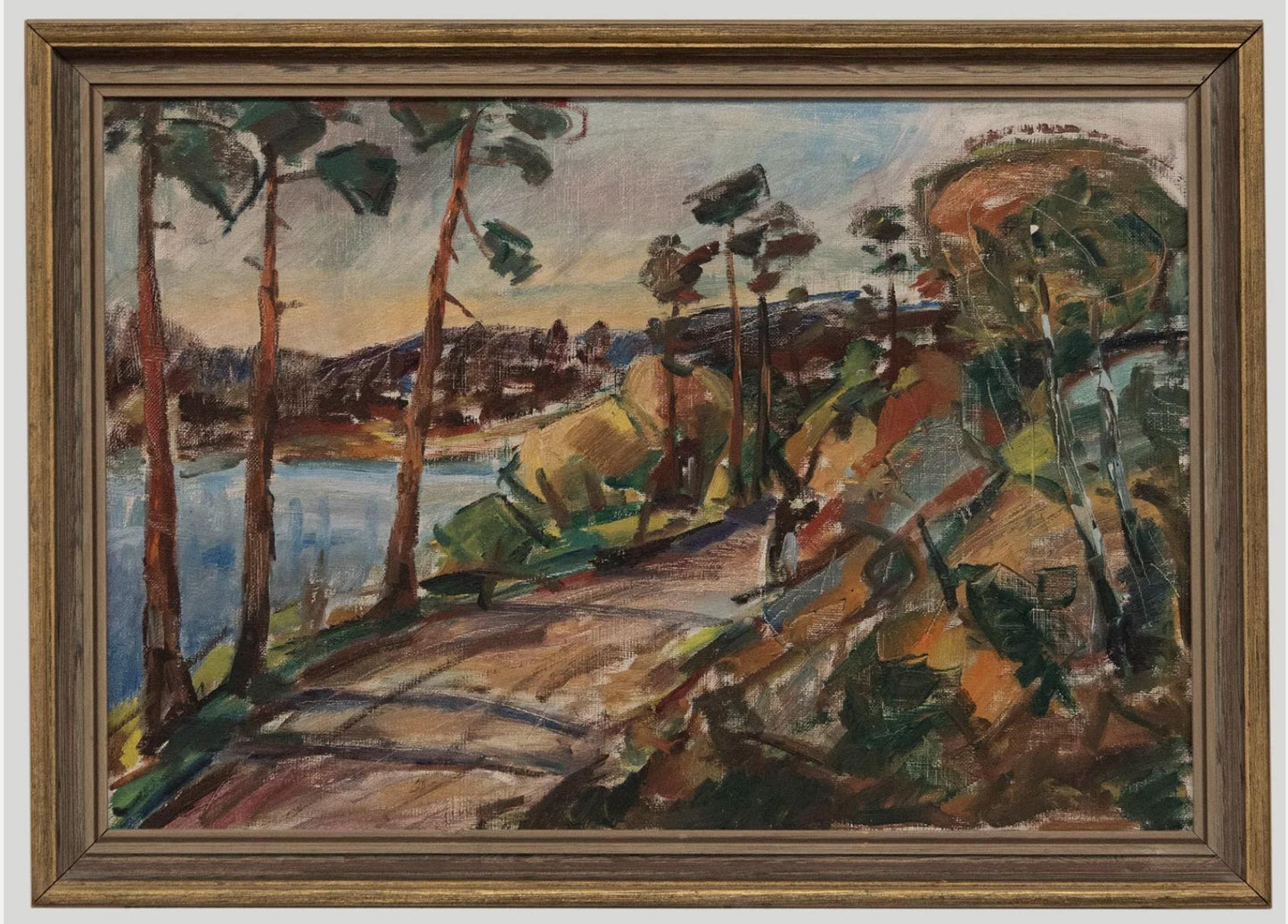 Large Framed Mid 20th Century Oil on canvas - "Pine Lake"