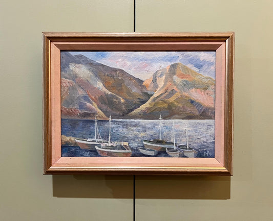 A charming coastal themed oil painting on canvas, framed and signed by the artist