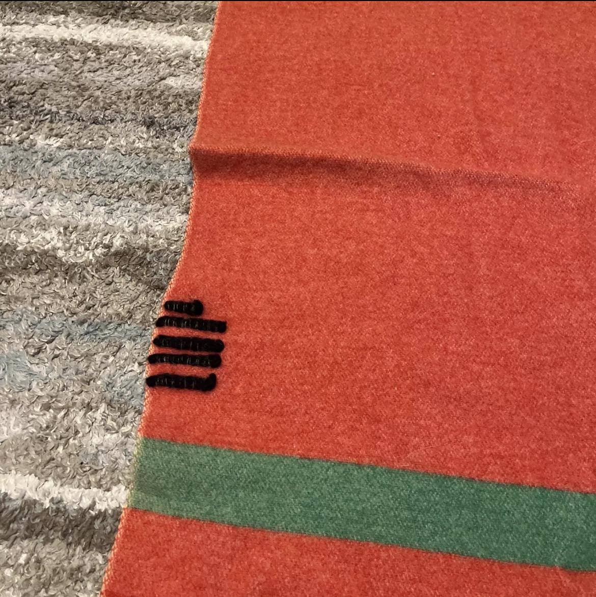 Vintage Mariposa Striped Wool blanket in pink/rust red colour
