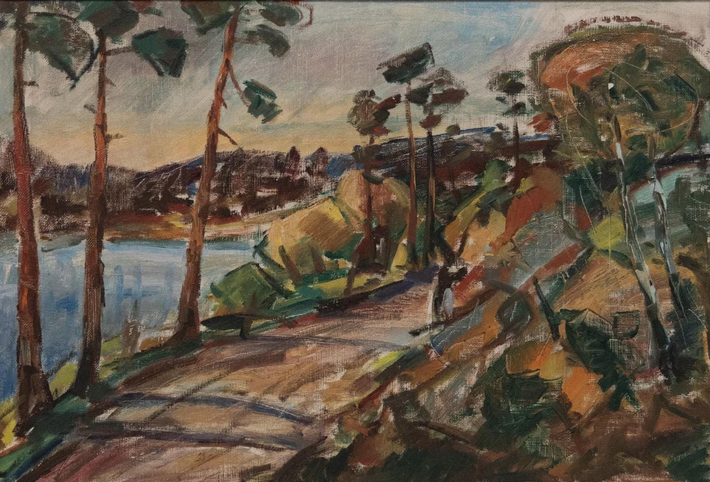 Large Framed Mid 20th Century Oil on canvas - "Pine Lake"