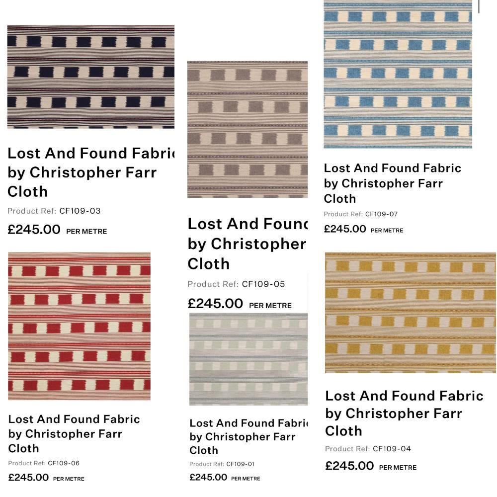 Bespoke Christopher Farr Cloth piped ottoman footstool in "Lost and Found" fabric by Kit Kemp
