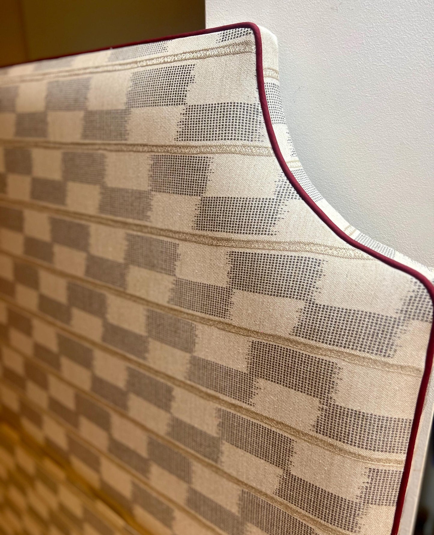 Bespoke upholstered headboard in choice of premium Andrew Martin fabrics in a range of sizes, shapes and colours