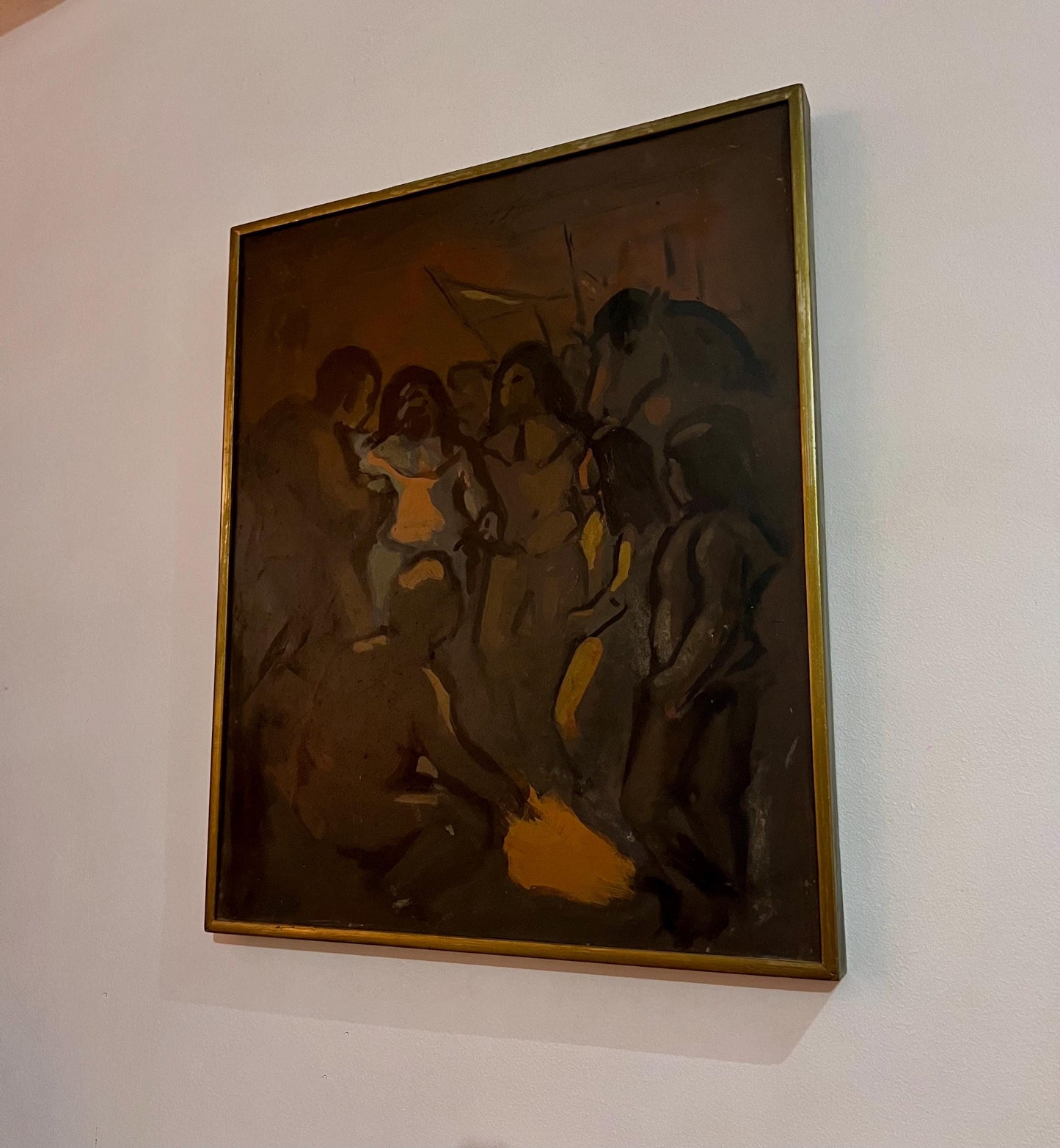 Large abstract oil painting, signed ZL and dated in a gold frame