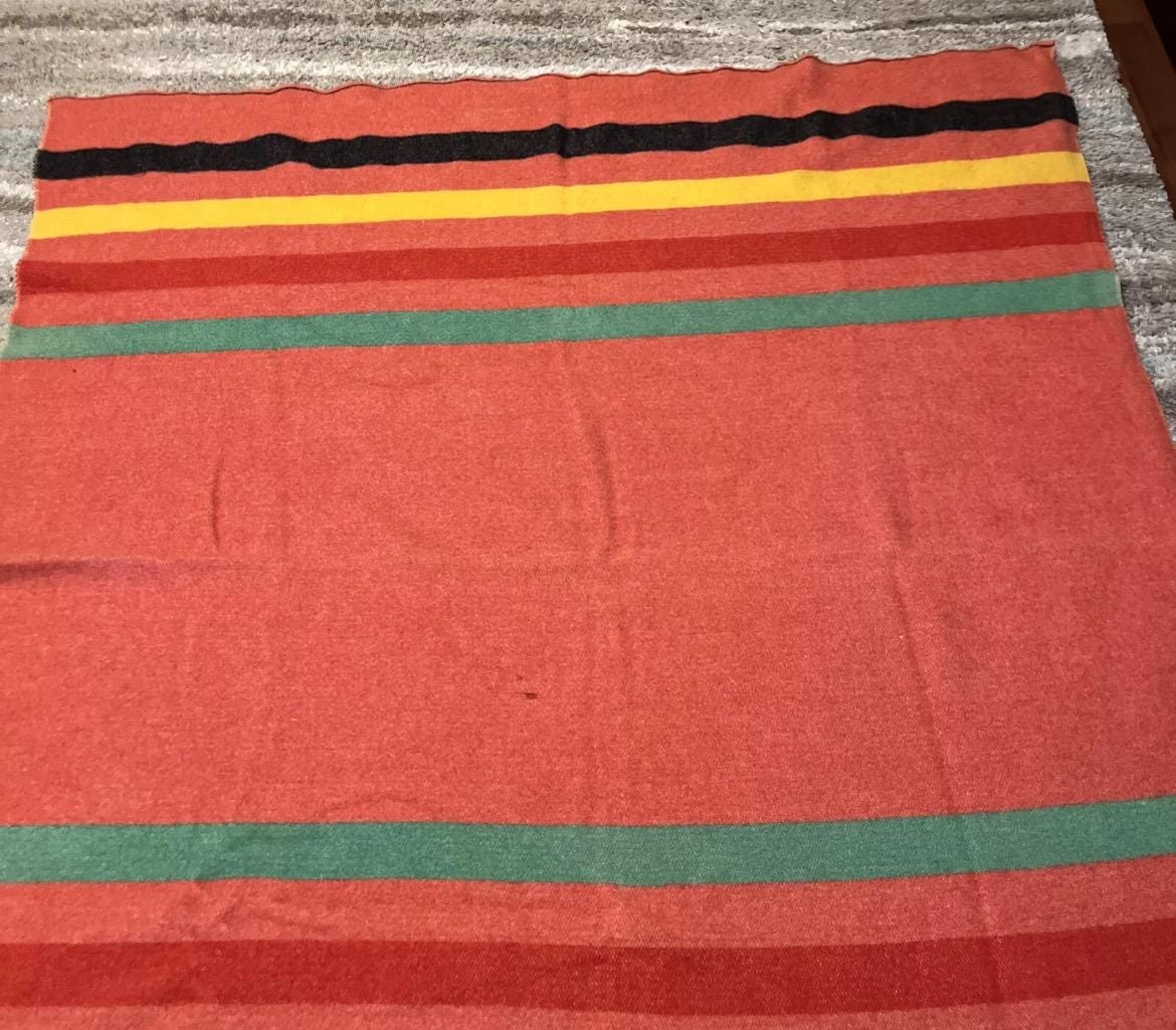 Vintage Mariposa Striped Wool blanket in pink/rust red colour