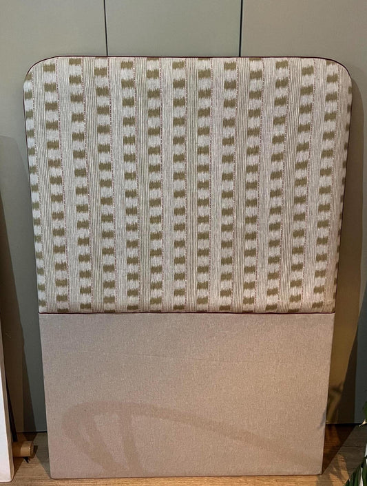 Bespoke Dakkar Ikat Stripe pure linen upholstered headboard with contrasting piping detail, in a choice of colours and sizes