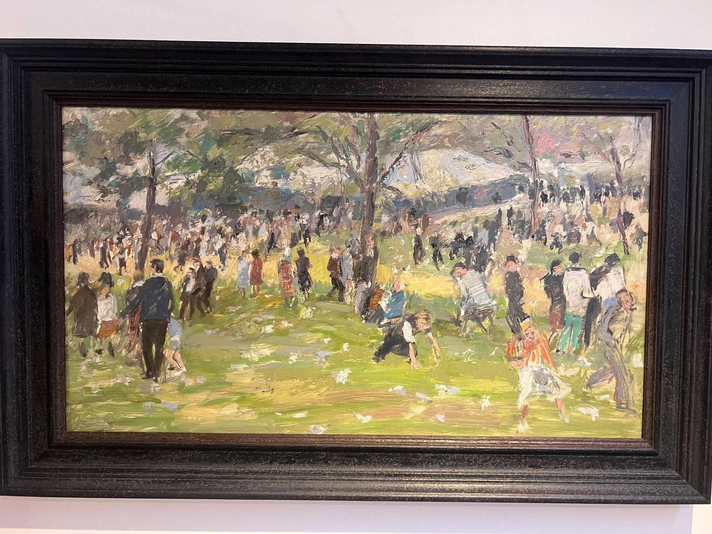 Large Mid-century Oil on board, “A Day in the Park” by British Artist Simon Goldberg (1916-2002)