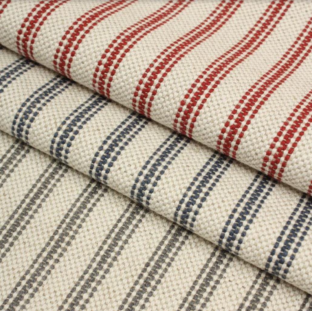 Woven Ticking stripe curtains, heavy weight fabric, fully interlined and made to order