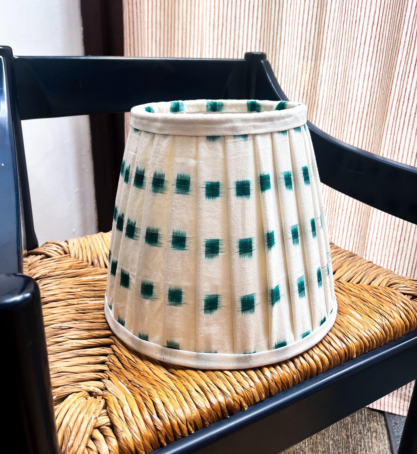 Traditional handmade,  block printed Ikat lamp shades, pleated or ruched in various sizes