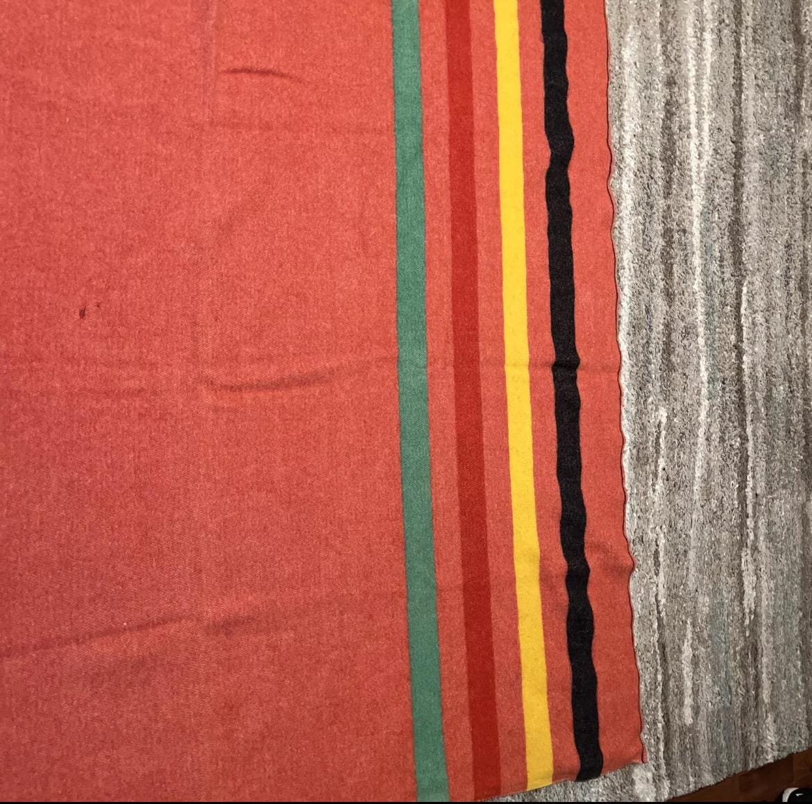 Vintage Mariposa Striped Wool blanket in pink/rust red colour