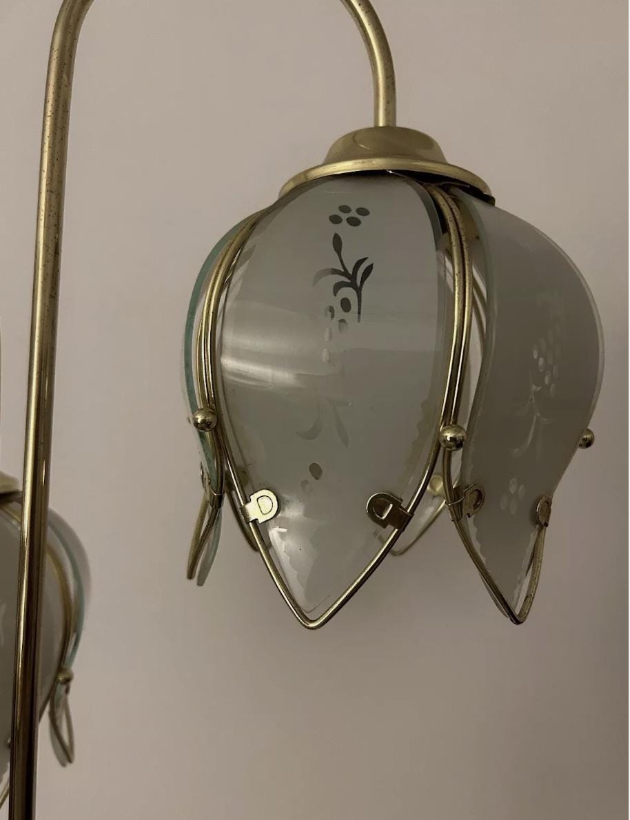 Vintage 1970s Hollywood regency style XL Lotus floor lamp