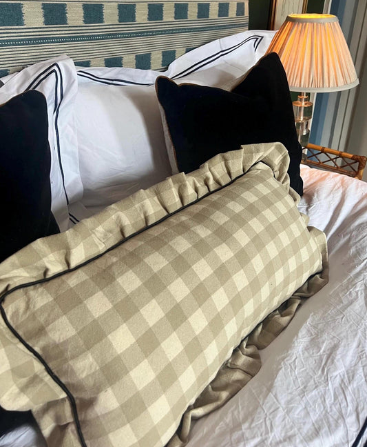 Handmade frilly gingham cushion with piping detail and invisible zip in various sizes and colours