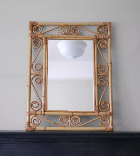 1970s decorative bamboo wall mirror, bohemian