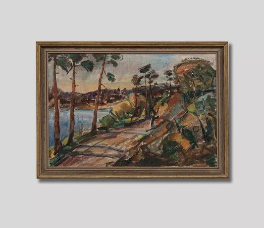 Large Framed Mid 20th Century Oil on canvas - "Pine Lake"