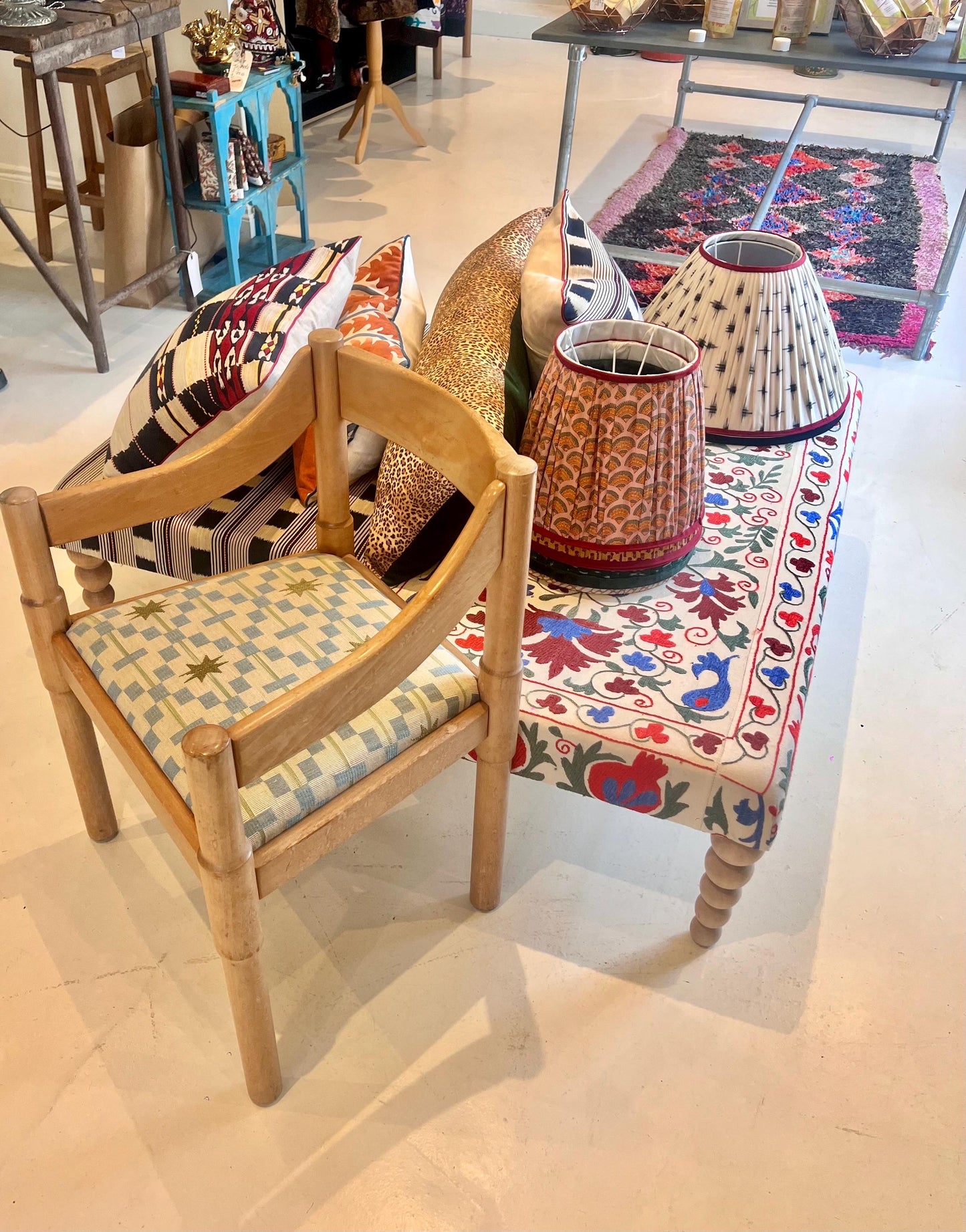 Vico Magistretti Carimate chair c1960s, upholstered in striking Studio Ashby Afua