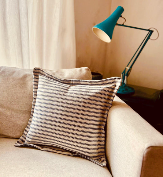 Handmade woven ticking cushions with french seam in various sizes and shades
