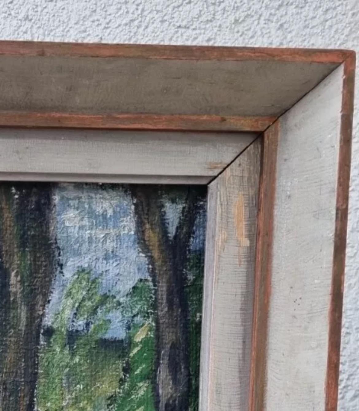 Stunning antique oil painting Park Landscape with a Pond by Swedish artist, 1940
