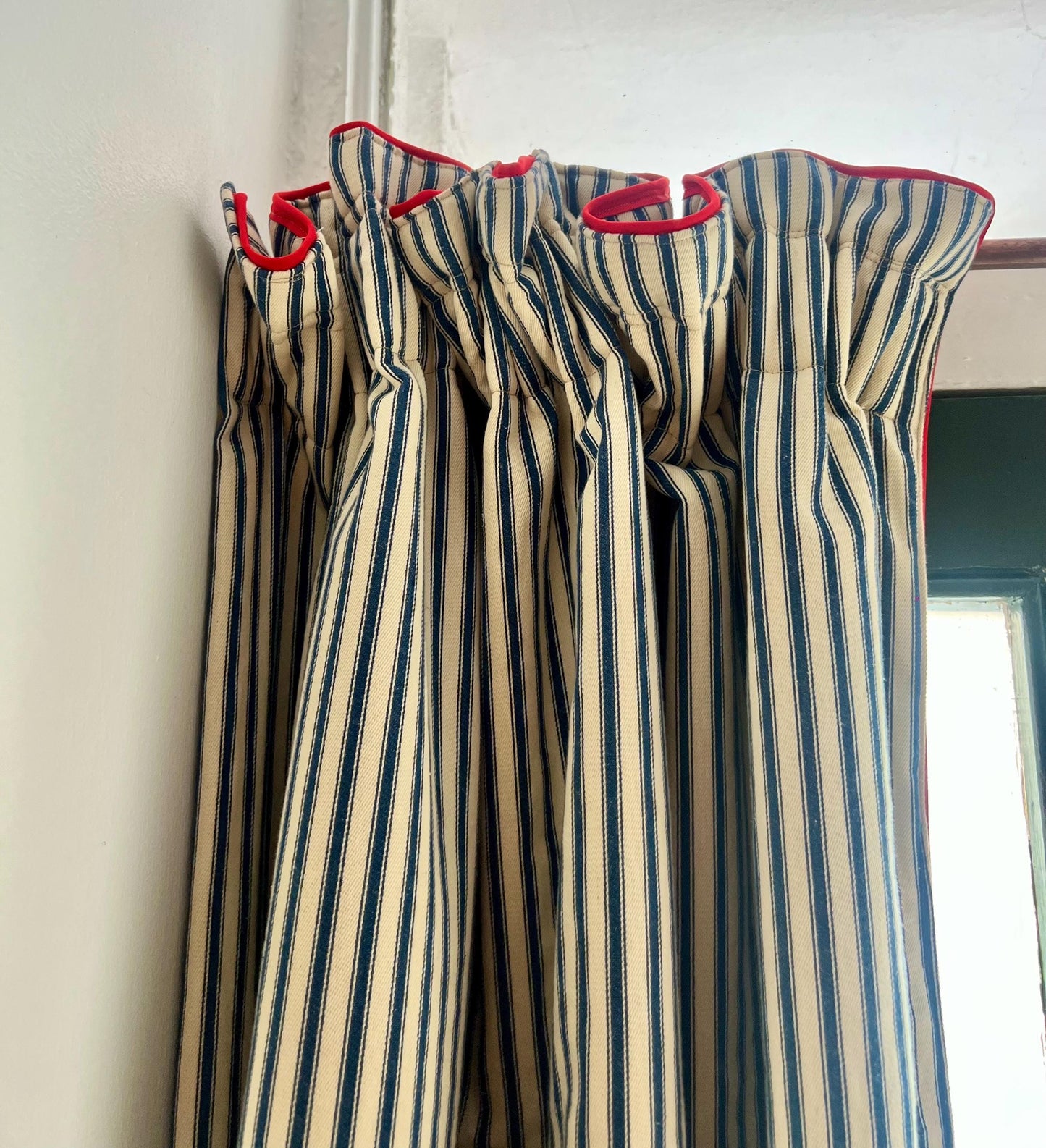 Ticking stripe thermal door curtain fully interlined in a range of colours and sizes