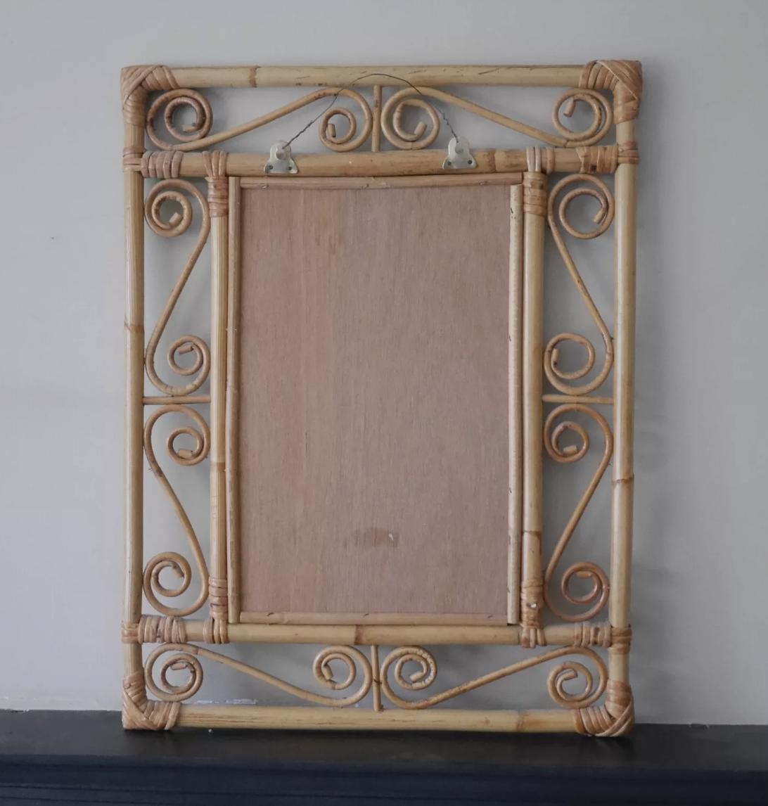 1970s decorative bamboo wall mirror, bohemian