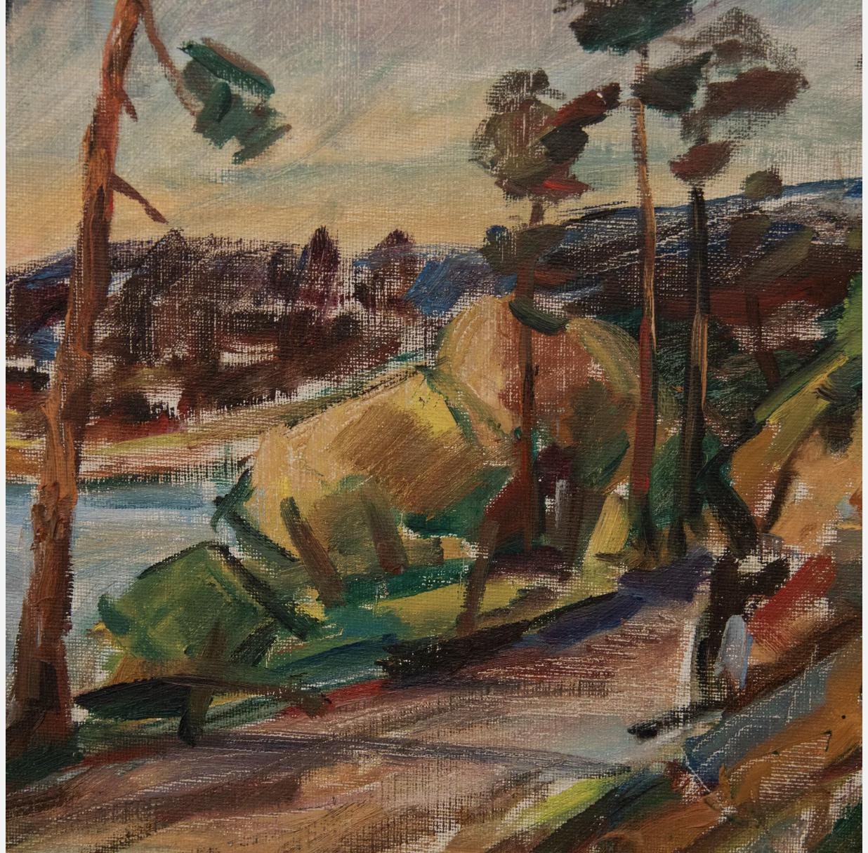 Large Framed Mid 20th Century Oil on canvas - "Pine Lake"