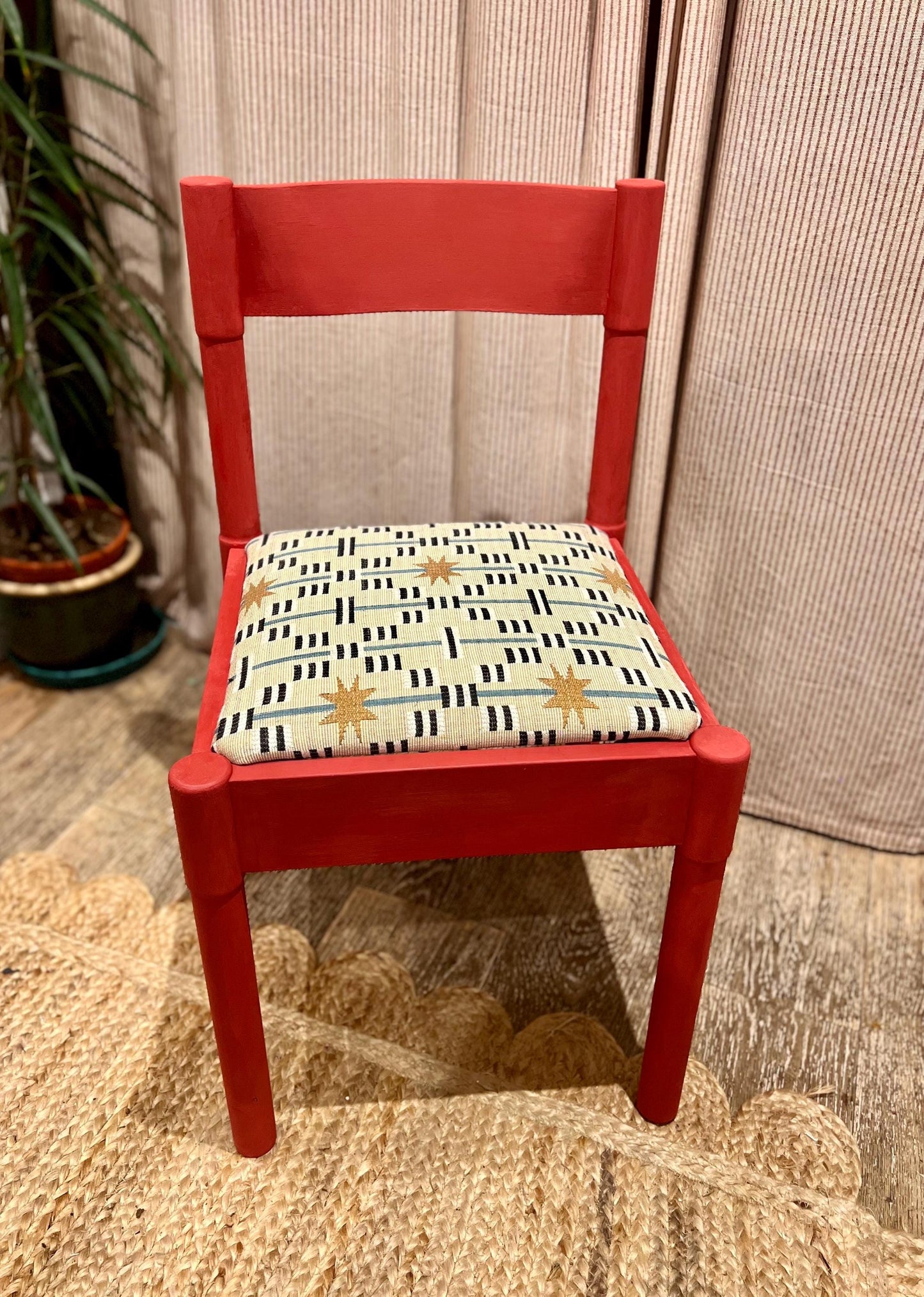 6 Vico Magistretti Carimate dining chairs in emperor red with Studio Ashby Afua Walnut fabric upholstered seats - price is per chair