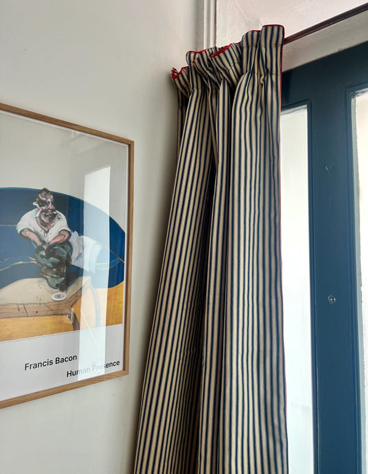 Ticking stripe thermal door curtain fully interlined in a range of colours and sizes