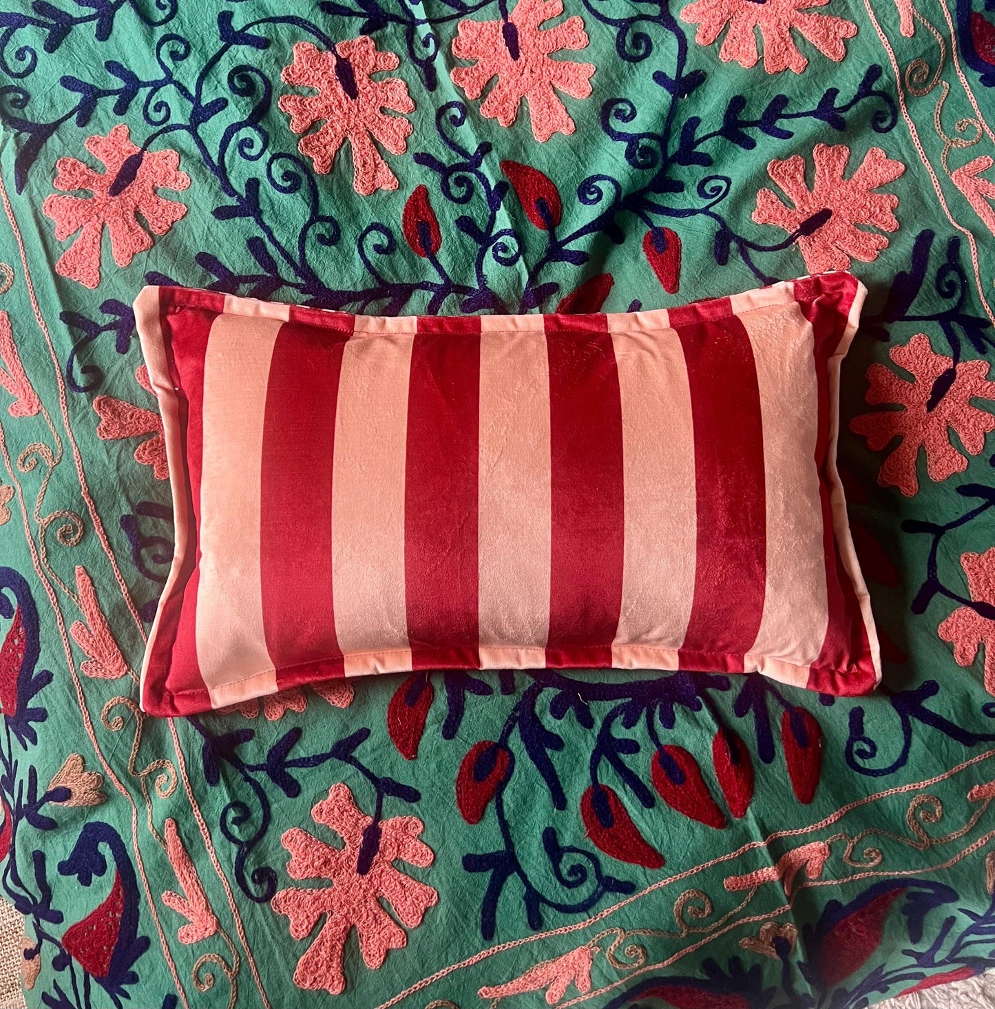 Colours Of Arley premium striped velvet designer cushions with French seam in a choice of colours.
